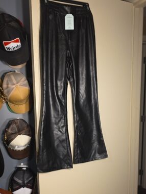 NiMin Black Faux Leather Flared Pants